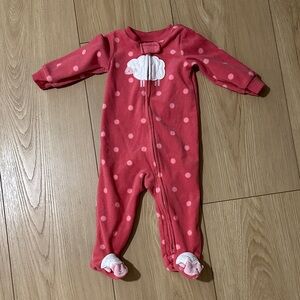 Carter's Pink Polka Dot Footed One-Piece with Sheep Applique